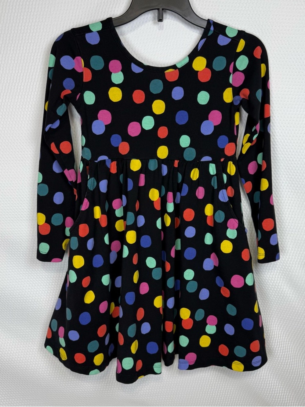 Hannah Anderson Black Polka Dotted Swing Dress Size 6-7 Pockets